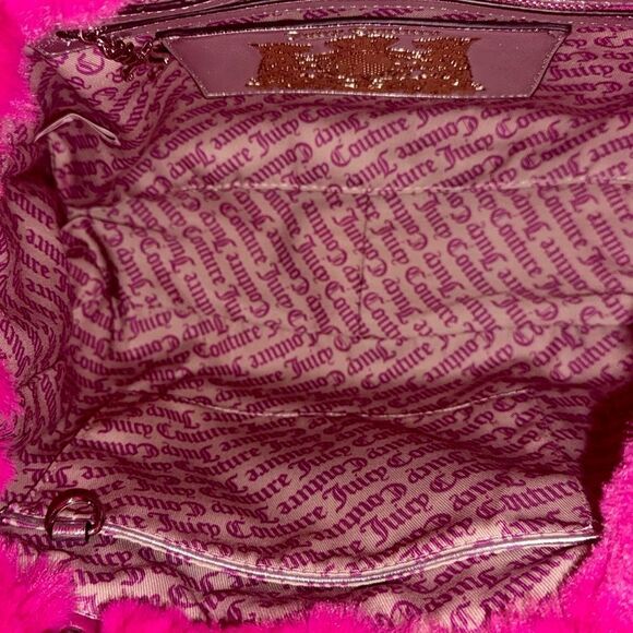 Juicy Couture Berry Fuchsia Faux Fur Tote Shopping Bag & Metallic Mini Pouch - Picture 12 of 15